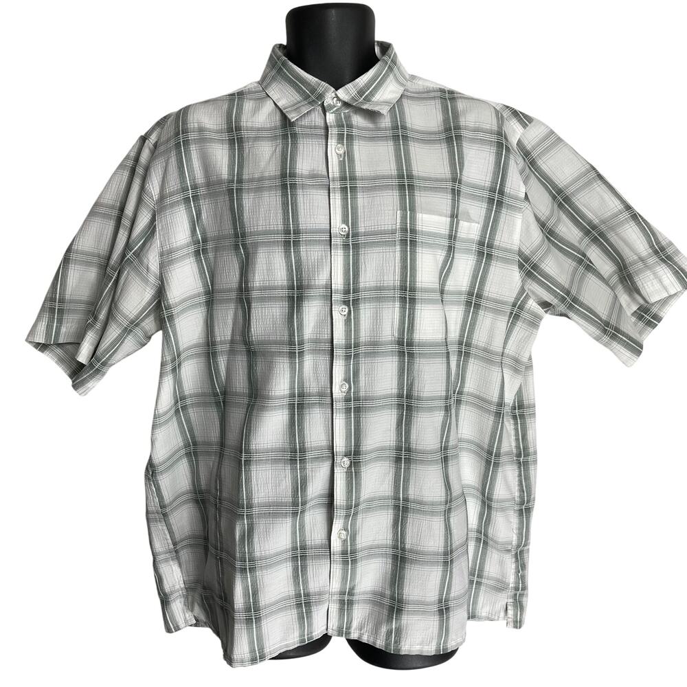Bruno Button Up Shirt Mens Size XL Green White Plaid Short Sleeve Preppy Casual